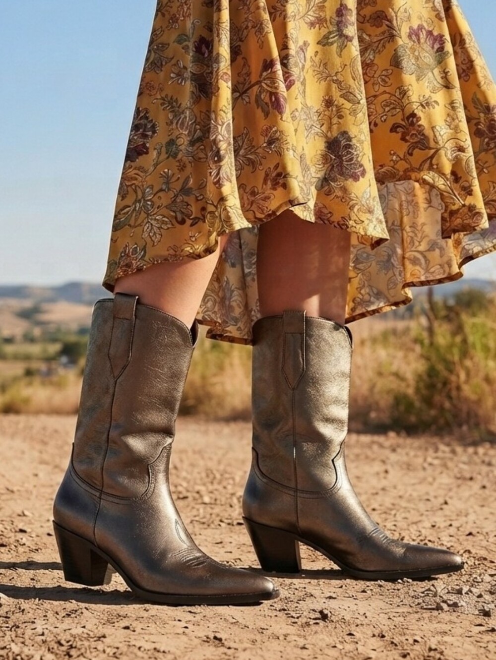 Franco Sarto Bronze Heeled Western Boots